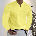T-shirt business de couleur unie avec col en V et manches longues