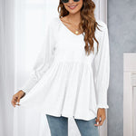 T-shirt bouffant à manches longues et encolure en V