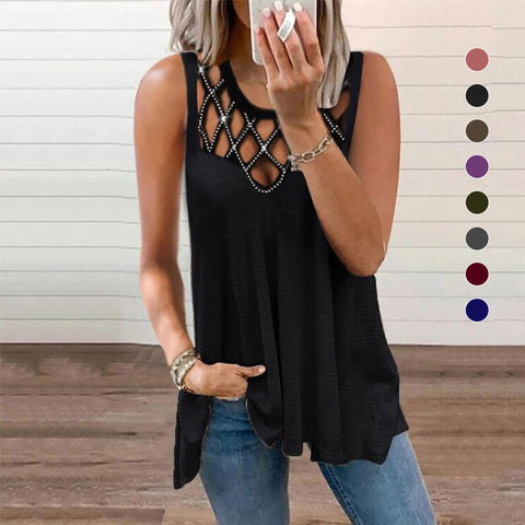 Gilet creux sexy sans manches de couleur unie pour femmes