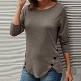 T-shirt Décontracté Á Manches Longues Et Col Rond Avec Bouton Irrégulier