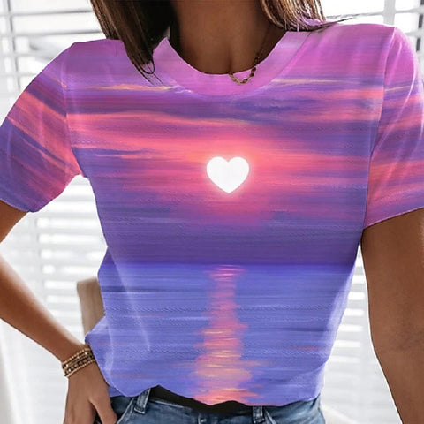 T-shirt Imprimé Décontracté Á Col Rond Pour Femmes