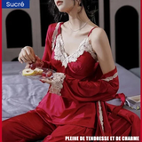 Pyjama Doux et Confortable en Dentelle de Soie Glacée