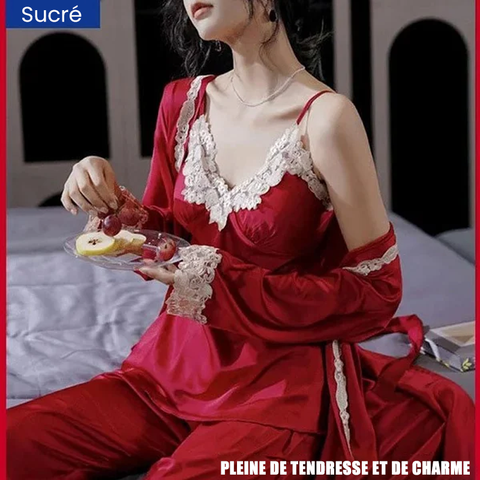 Pyjama Doux et Confortable en Dentelle de Soie Glacée