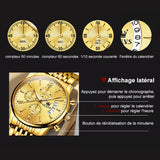 Montre Mécanique Automatique de Luxe à Cadran Chronographe à Trois Yeux en Or