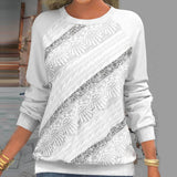 Pull Patch en Dentelle Blanc à Manches Longues