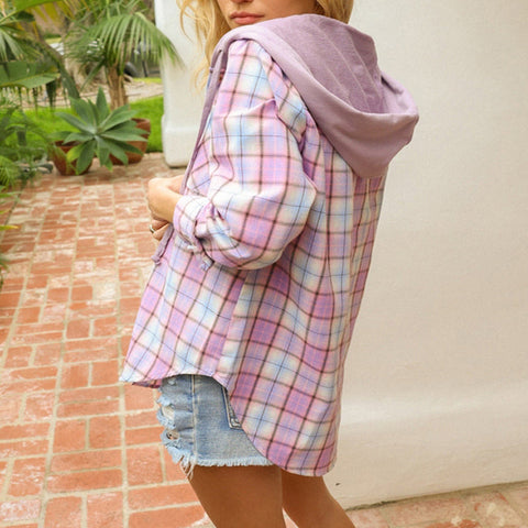 Veste Chemise Décontractée Boutonnée à Capuche