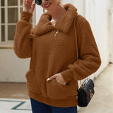 Pull à Revers Asymétrique en Molleton d'Agneau Pull Épaissi de Couleur Unie