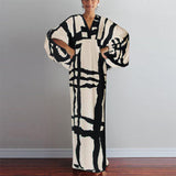 Robe imprimée à manches en V pour femmes