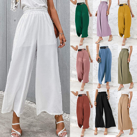 Pantalon ample décontracté à jambe large taille haute