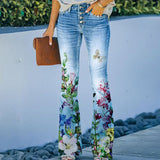 Pantalon femme skinny décontracté à motif fleuri