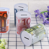 Banque Cylindrique Créative Euro Dollar en Métal