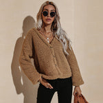 Veste en peluche pour femme avec col en V