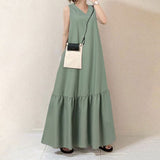 Robe Longue De Couleur Unie Sans Manches Á Col En V