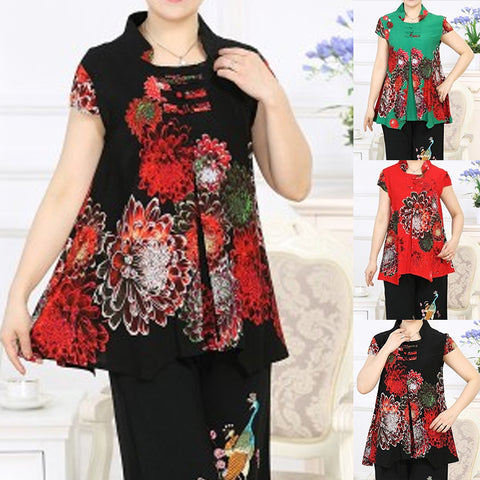 costume deux pièces en coton et lin pour personnes âgées