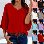 T-shirt ample à manches évasées et col en V pour femmes