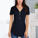 T-shirt d'été uni zippé pour femme