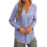 Chemise Décontractée Rayée Á Col En V Et Manches Longues
