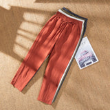 Pantalon Droit Décontracté à Taille Élastique en Coton et Lin pour Femmes