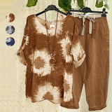 Ensemble deux pièces décontracté en coton et lin imprimé