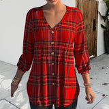 Chemisier à Carreaux Col en V avec Boutons