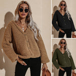 Veste en peluche pour femme avec col en V