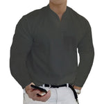 T-shirt business de couleur unie avec col en V et manches longues