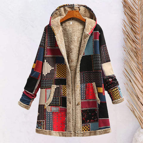 Veste pull à capuche en coton et lin imprimé