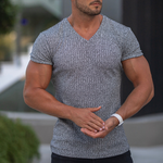 T-shirt en maille col V respirant de couleur unie