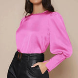 Chemise boutonnée en satin à col ras du cou