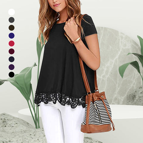 T-shirt ample à col rond et dentelle pour femme