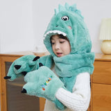 Enfant en bas âge enfants dessin animé dinosaure polaire en peluche chapeau gants écharpe 3 en 1 ensemble