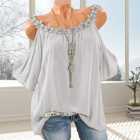 T-shirt uni col rond épaules dénudées
