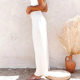 pantalon large élastique en coton et lin