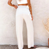 pantalon large élastique en coton et lin