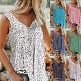 Débardeur d'été sans manches avec col en V et imprimé floral