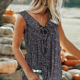 Débardeur d'été sans manches avec col en V et imprimé floral