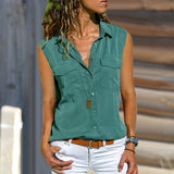 Chemisier uni sans manches avec poches