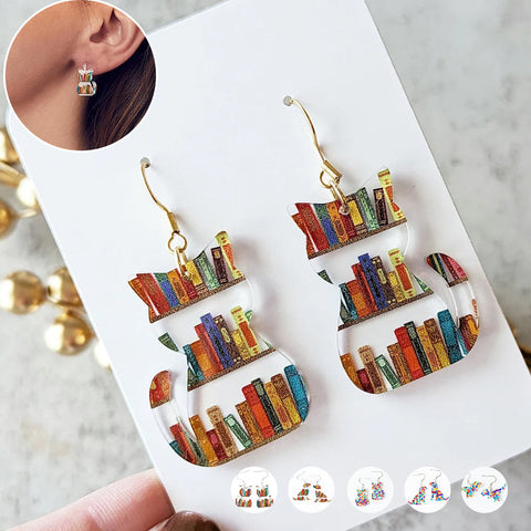 Boucles d'oreilles chat avec livres