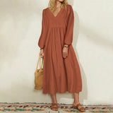 Robe à manches ballon ample en coton et lin pour femmes