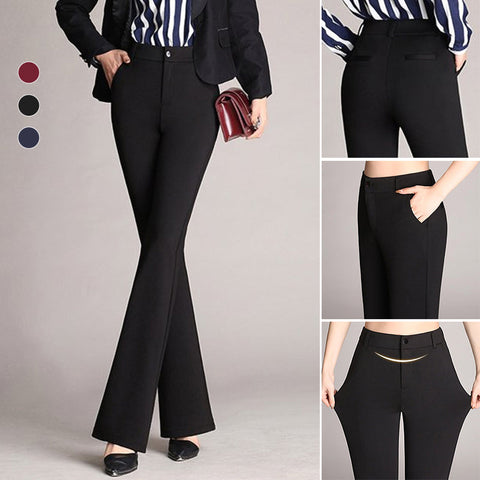 Pantalon évasé uni taille haute droit