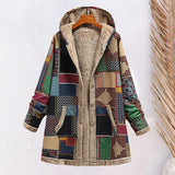 Veste pull à capuche en coton et lin imprimé