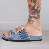 Pantoufles à bouche de poisson en denim de couleur unie et décontractée