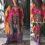 Robe de plage col V imprimé paon