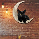Enseigne en Métal Suspendue Chat Noir Lune