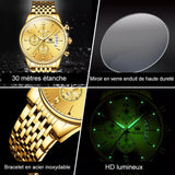 Montre Mécanique Automatique de Luxe à Cadran Chronographe à Trois Yeux en Or