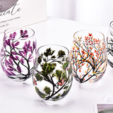 Verres à vin Arbre des Quatre Saisons - Art Peint à la Main