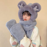Ensemble bonnet/écharpe/gants ours chaud pour femme