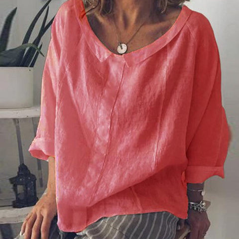 Blouse printanière ample de couleur unie pour femme