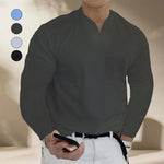 T-shirt business de couleur unie avec col en V et manches longues
