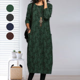 Robe de Poche Imprimée à Manches Longues